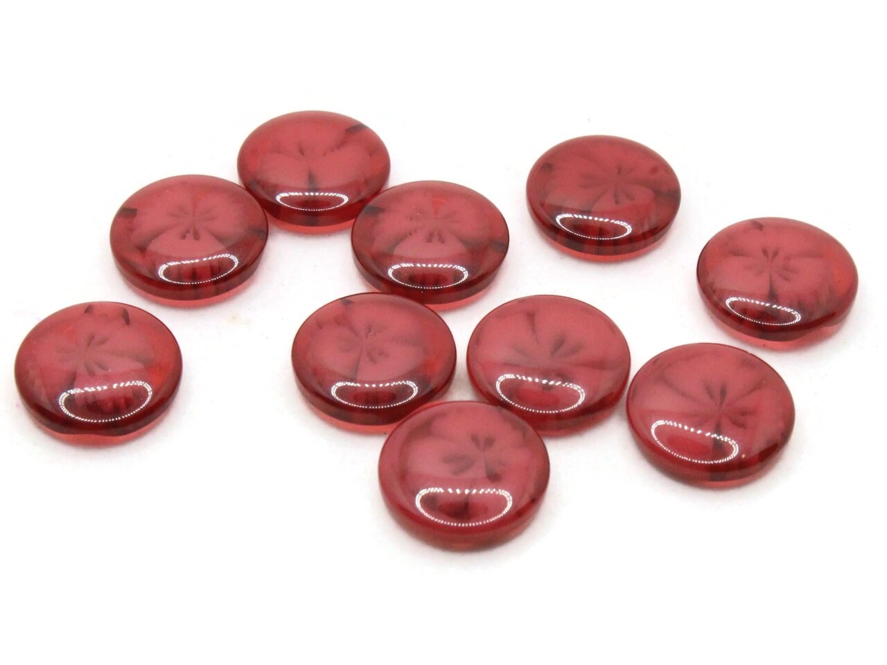 10 14mm Burgundy Red Flower Flat Round Floral Plastic Buttons
